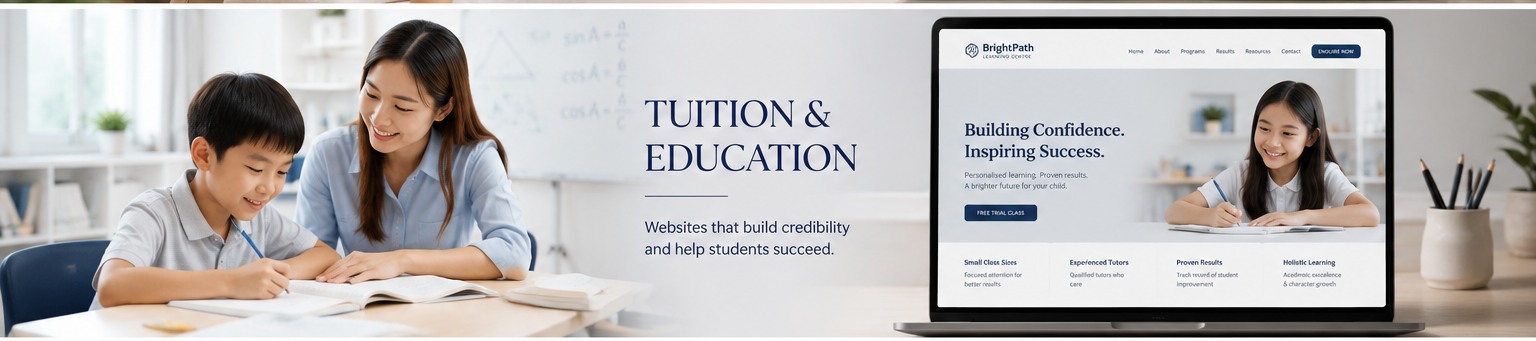 Tuition & Education concept featuring Asian people and a website mockup